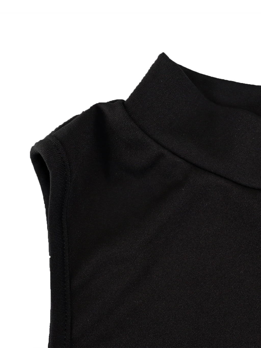 2-Piece Black High Neck Midriff Tank Smocked Waist Side Slit Wide Leg Pants Spice Girl Style Women Summer Date Wear