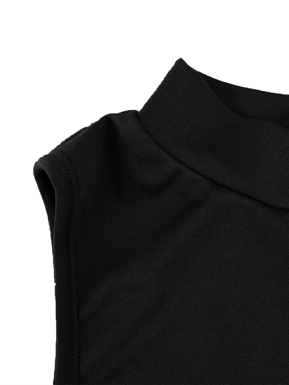 2-Piece Black High Neck Midriff Tank Smocked Waist Side Slit Wide Leg Pants Spice Girl Style Women Summer Date Wear